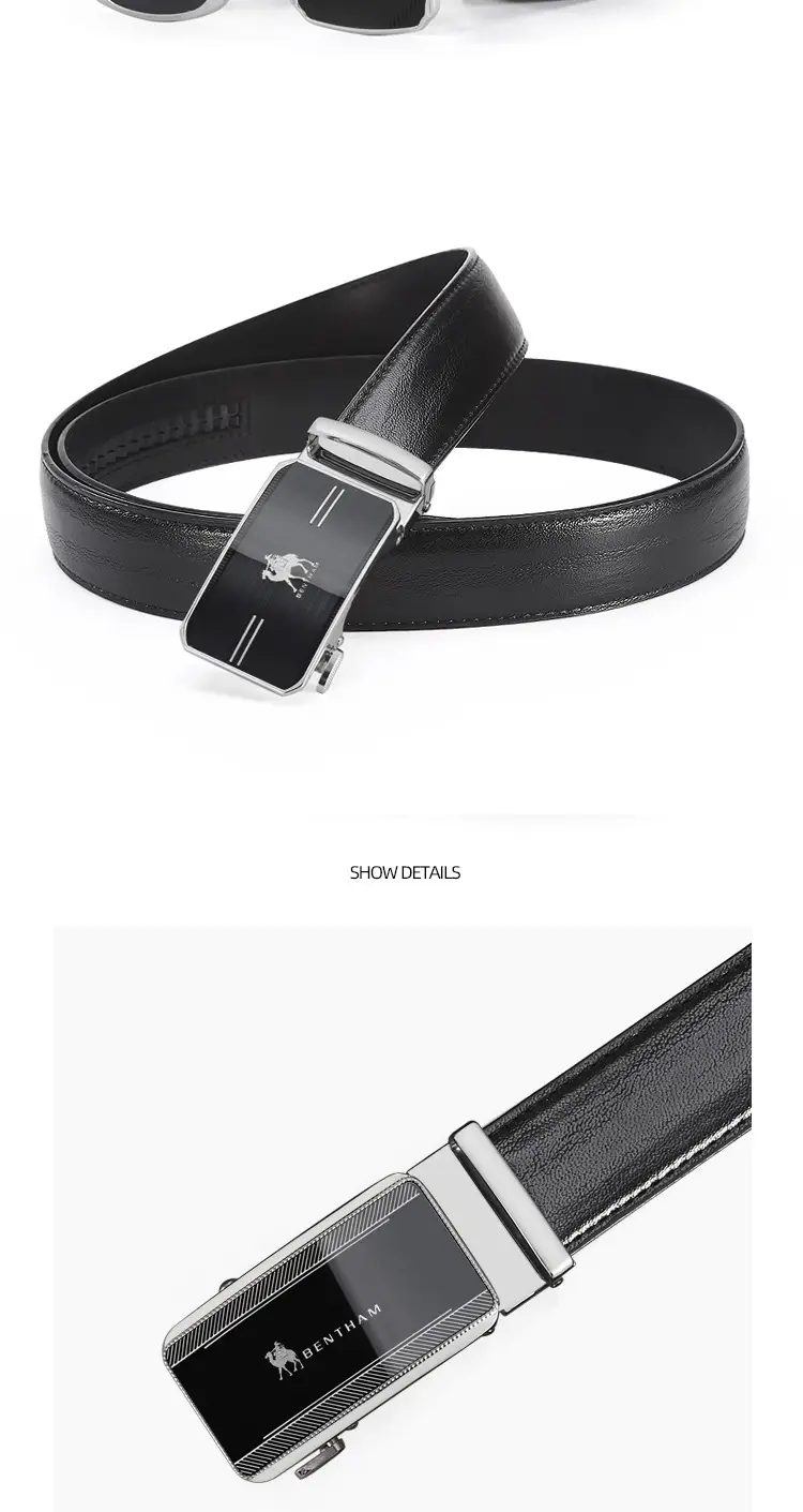 Men's Black Leather Belt with Silver Buckle — feature 7