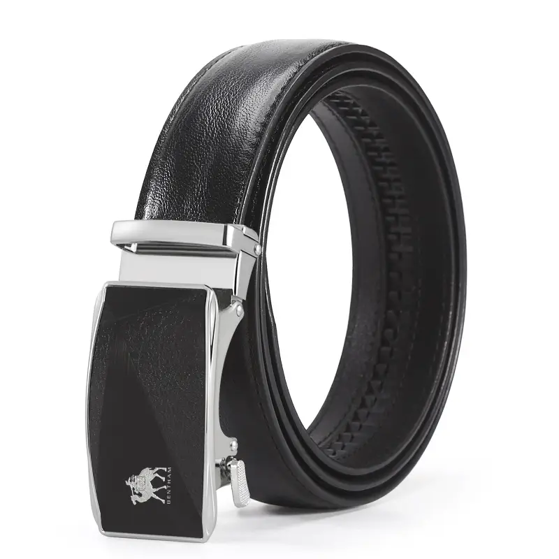 Men's Black Leather Belt with Silver Buckle