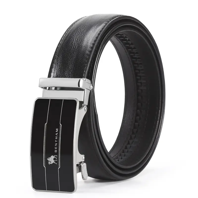 Men's Black Leather Belt with Silver Buckle
