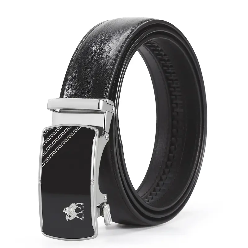 Men's Black Leather Belt with Silver Buckle