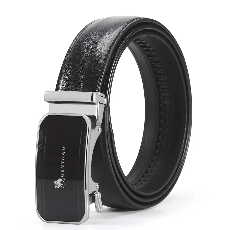 Men's Black Leather Belt with Silver Buckle