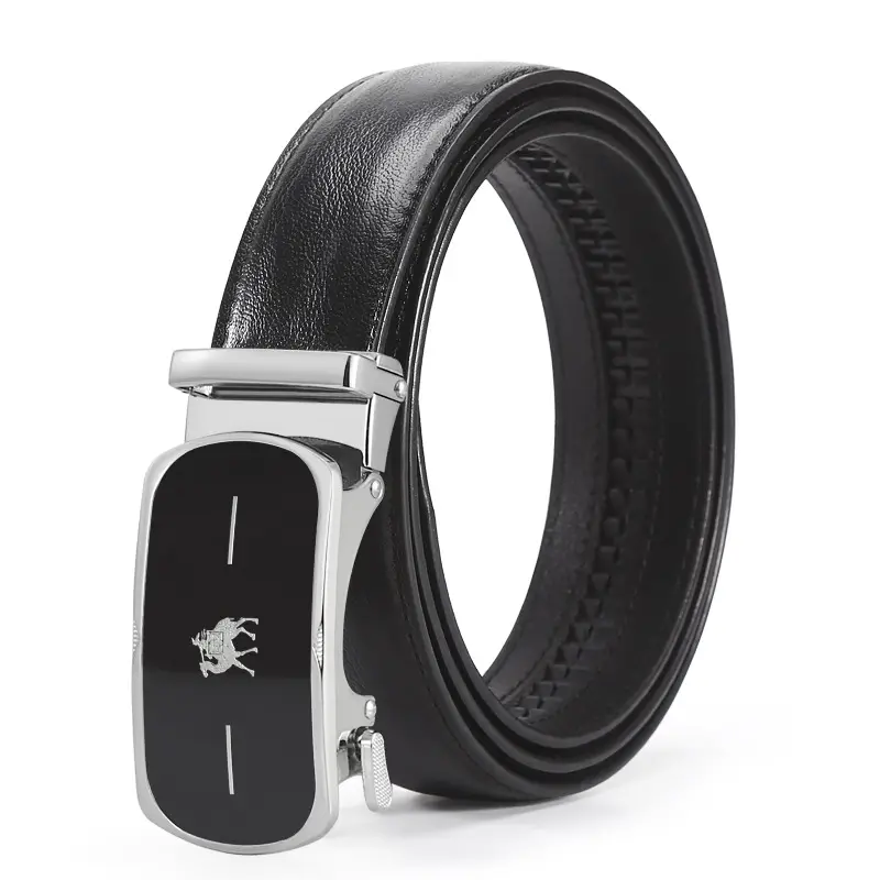 Men's Black Leather Belt with Silver Buckle