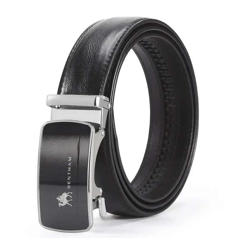 Men's Black Leather Belt with Silver Buckle