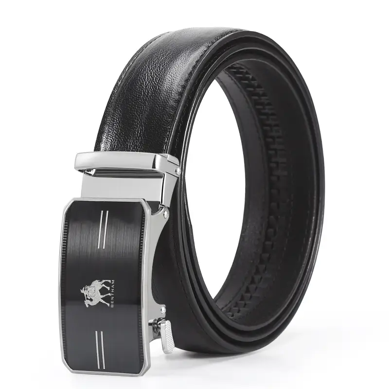 Men's Black Leather Belt with Silver Buckle