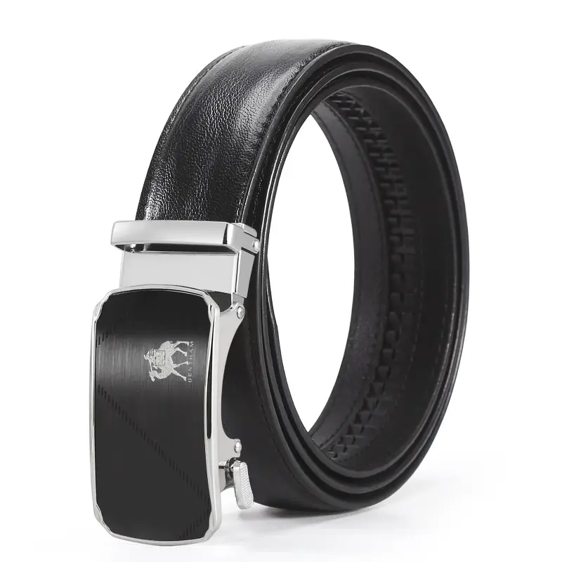 Men's Black Leather Belt with Silver Buckle