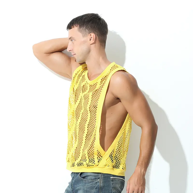 2025 Mesh Slit Vest for Men Youth Sexy Solid Color - Image 8
