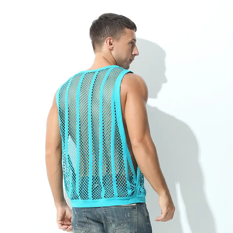 2025 Mesh Slit Vest for Men Youth Sexy Solid Color - Image 9