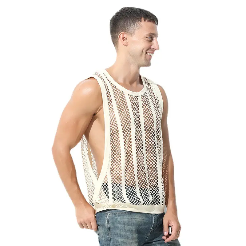 2025 Mesh Slit Vest for Men Youth Sexy Solid Color - Image 10