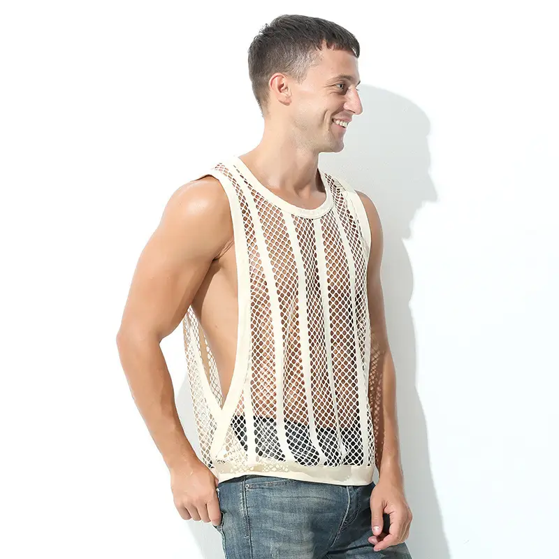 2025 Mesh Slit Vest for Men Youth Sexy Solid Color — feature 6