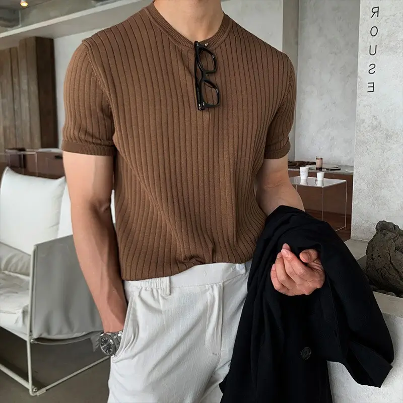 Men Ice Silk Slim Fit T-Shirt Black - Image 5