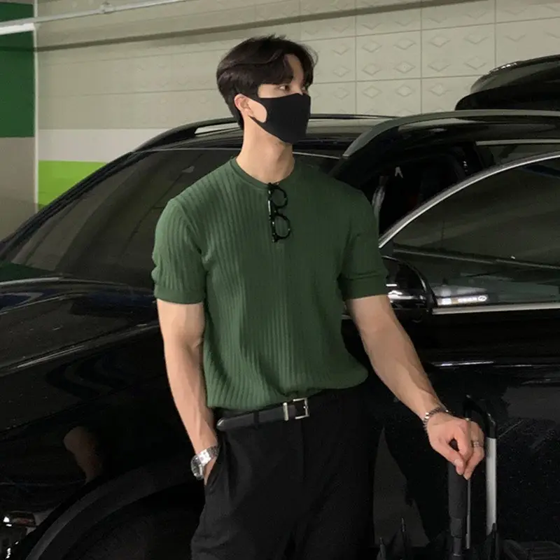 Men Ice Silk Slim Fit T-Shirt Black - Image 6