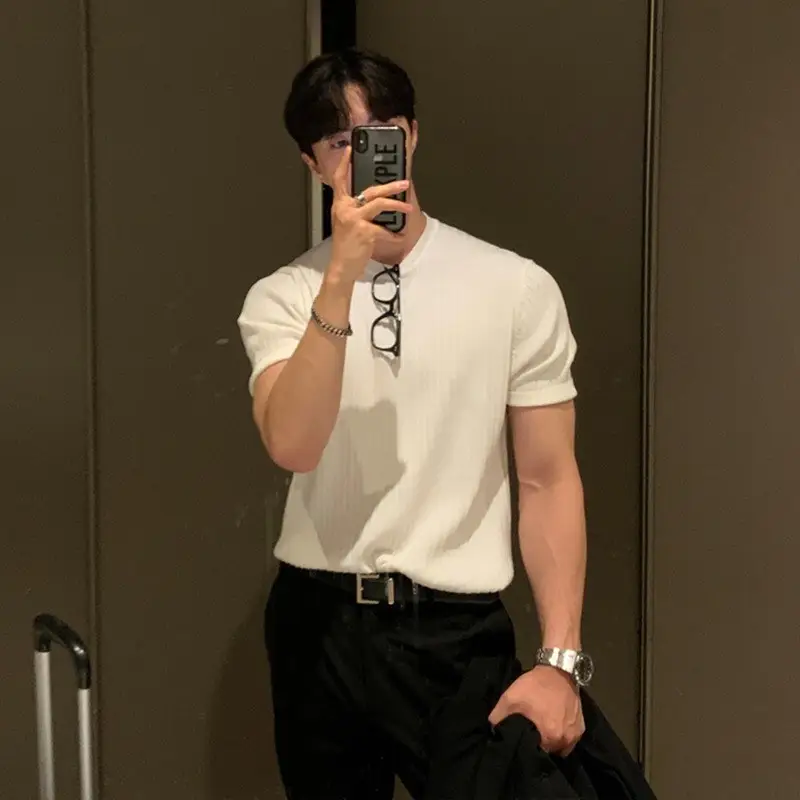 Men Ice Silk Slim Fit T-Shirt Black - Image 8