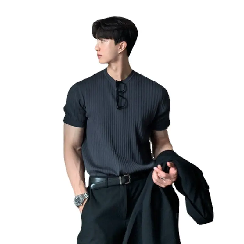 Men Ice Silk Slim Fit T-Shirt Black - Image 9