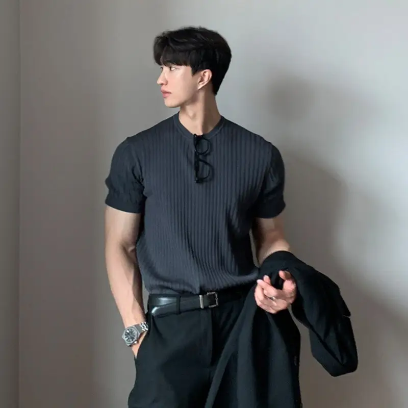 Men Ice Silk Slim Fit T-Shirt Black - Image 3