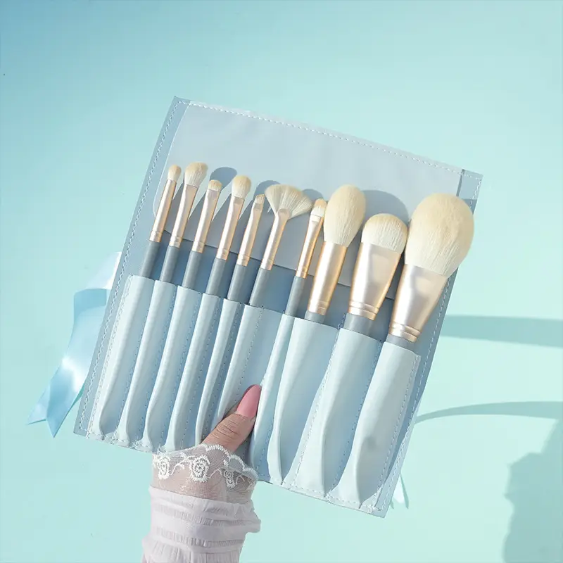 10 Piece Blue Bridge Pattern Makeup Brush Set - Image 2