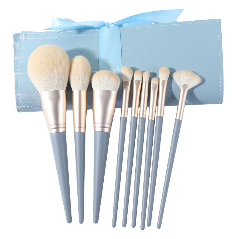 10 Piece Blue Bridge Pattern Makeup Brush Set - Image 5