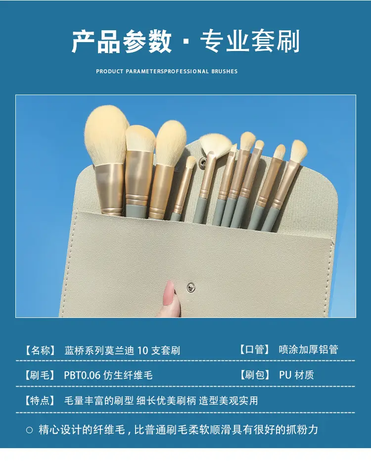 10 Piece Blue Bridge Pattern Makeup Brush Set — feature 12