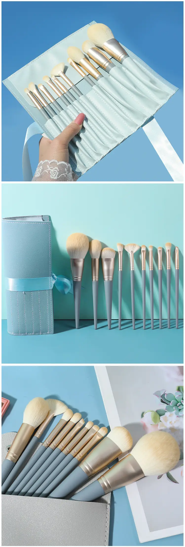 10 Piece Blue Bridge Pattern Makeup Brush Set — feature 13