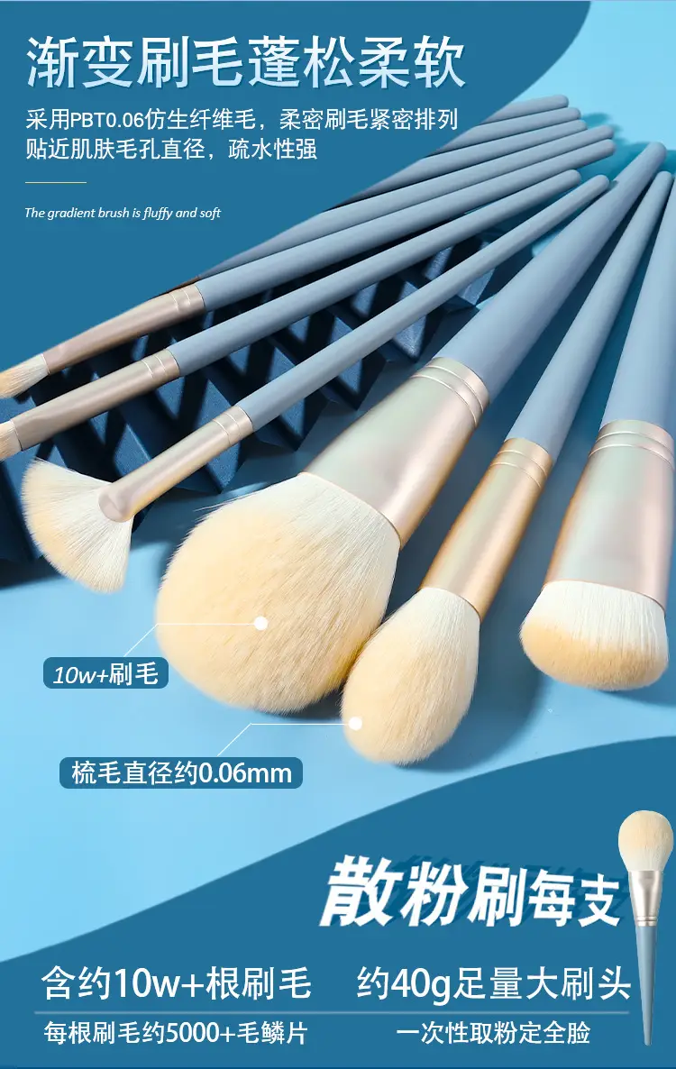 10 Piece Blue Bridge Pattern Makeup Brush Set — feature 4