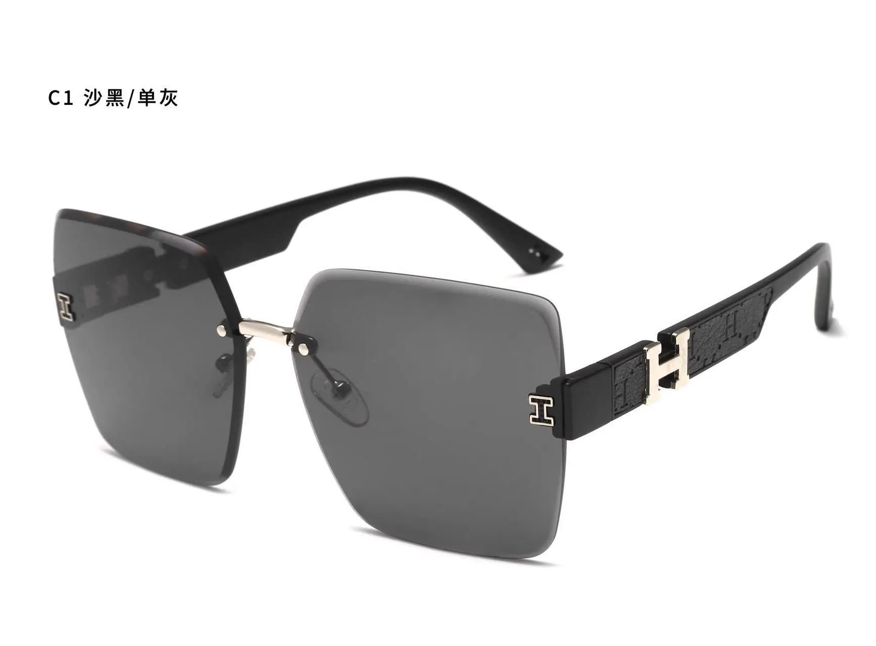 Men Women Frameless Sunglasses 2025 Trendy Black