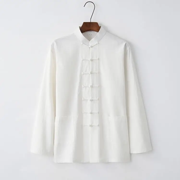 White Tang Suit for Men Loose Cotton Linen Long Sleeve Trousers — feature 24