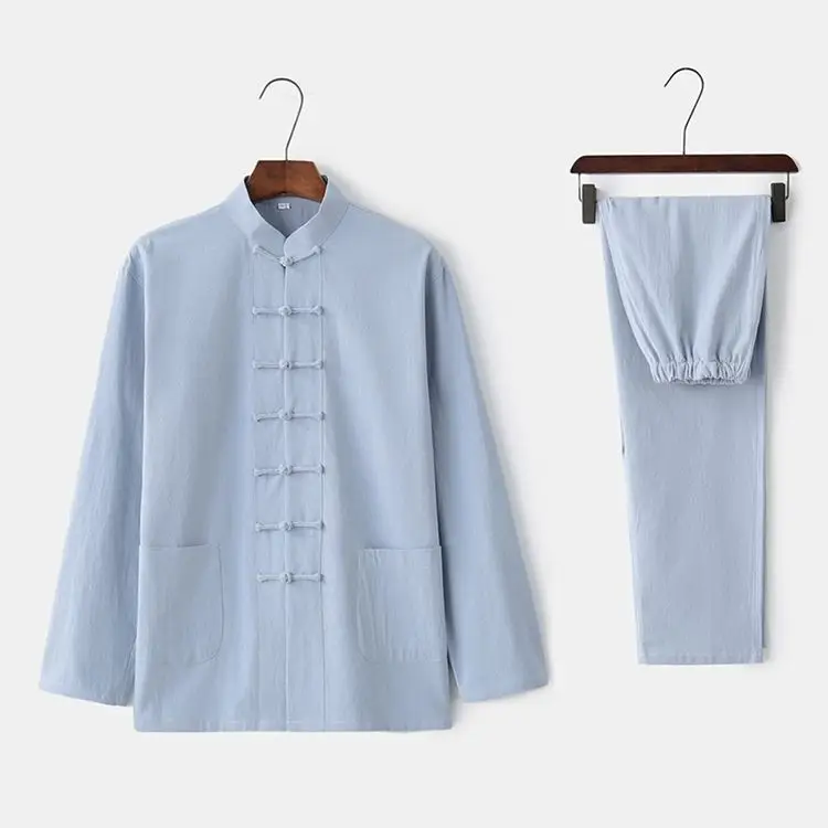 White Tang Suit for Men Loose Cotton Linen Long Sleeve Trousers — feature 50