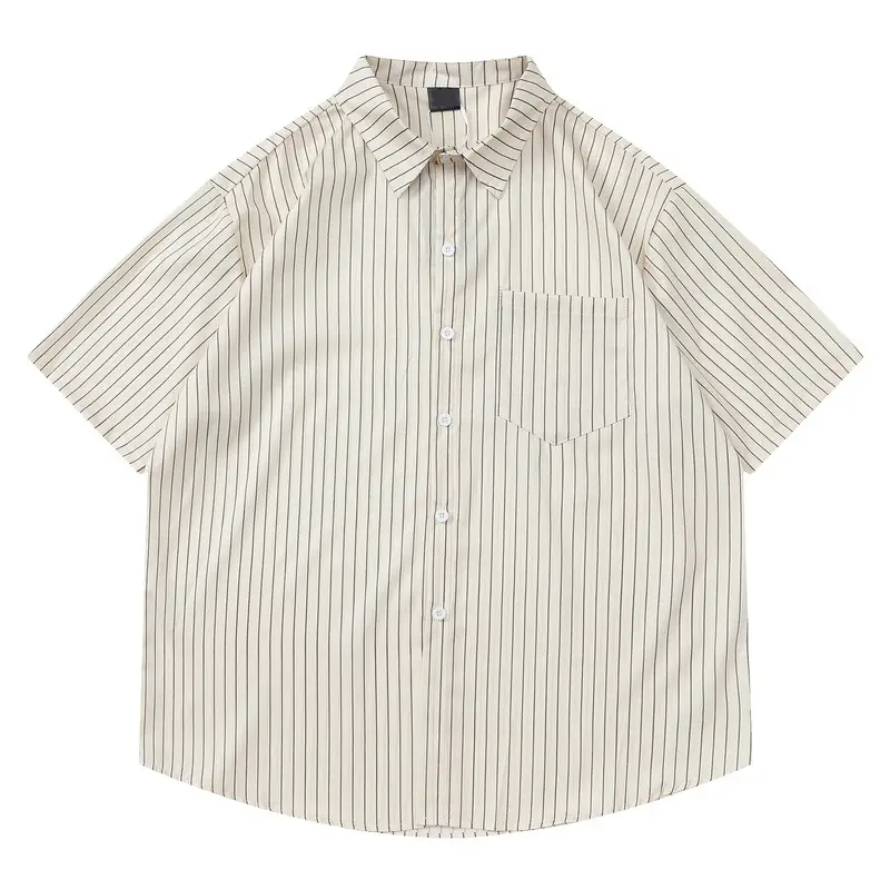 Men Striped Short Sleeve Shirt Light Beige