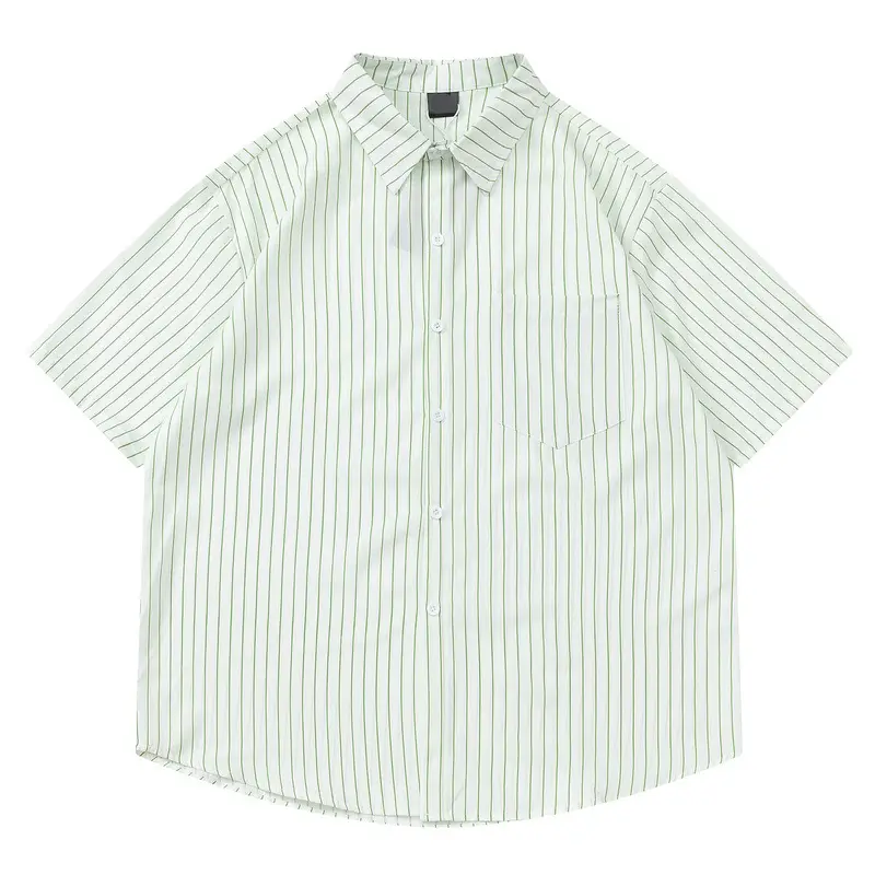 Men Striped Short Sleeve Shirt Light Beige