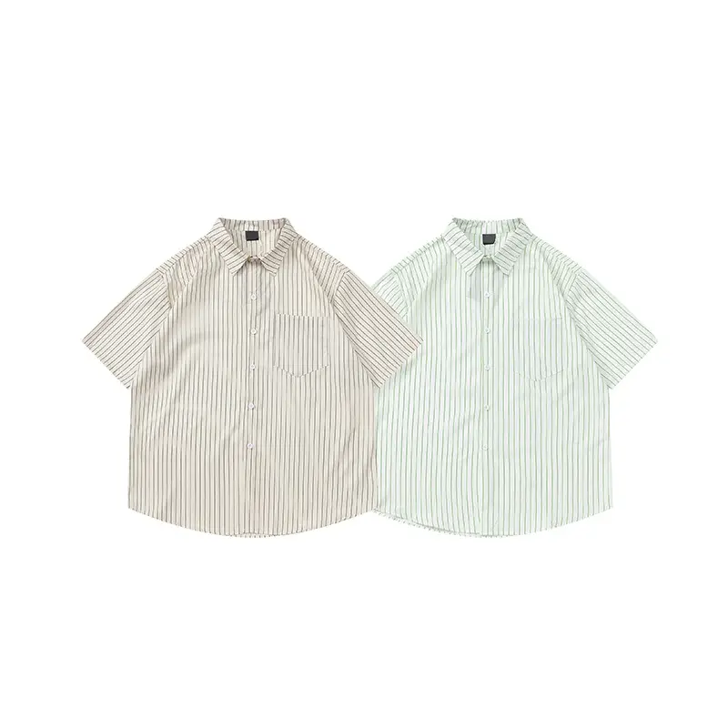 Men Striped Short Sleeve Shirt Light Beige