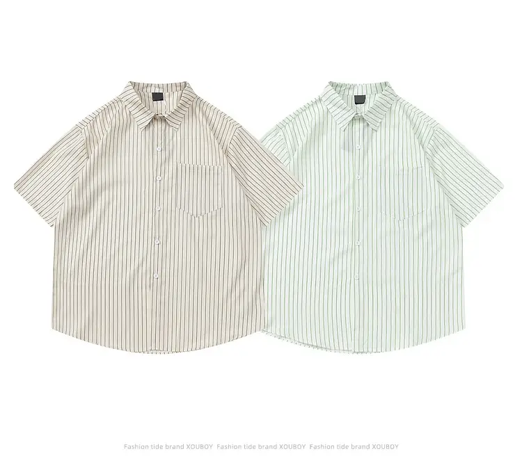 Men Striped Short Sleeve Shirt Light Beige — feature 10