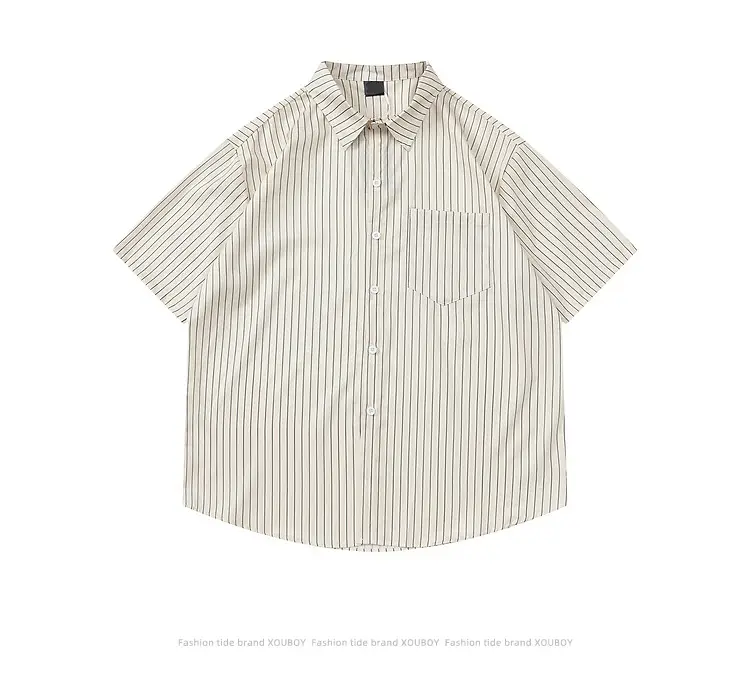 Men Striped Short Sleeve Shirt Light Beige — feature 11