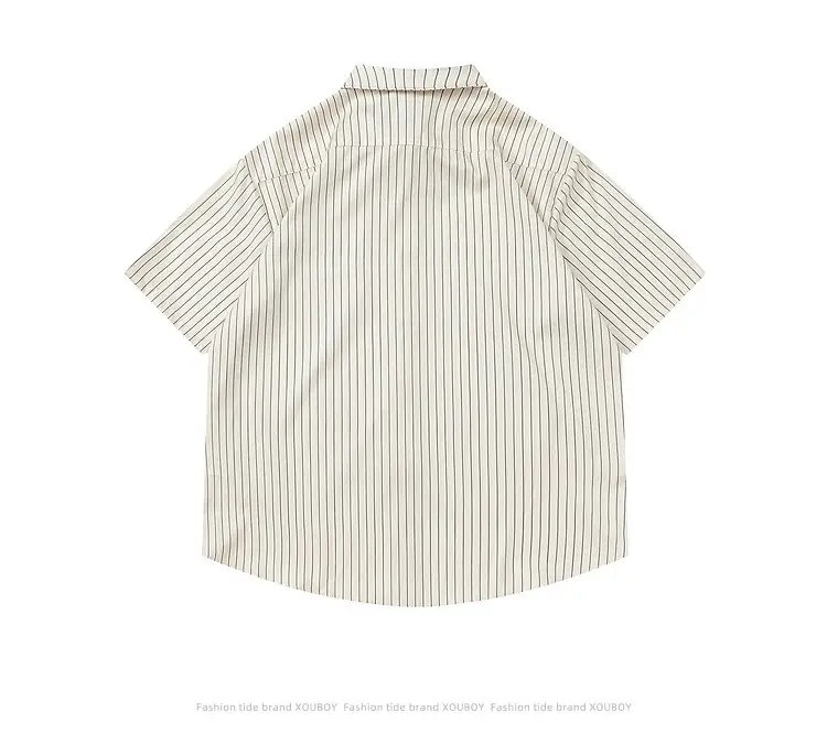 Men Striped Short Sleeve Shirt Light Beige — feature 12