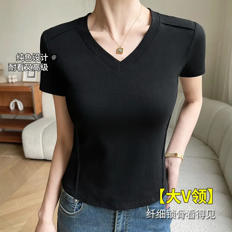 Women V Neck Short Sleeve T-Shirt White