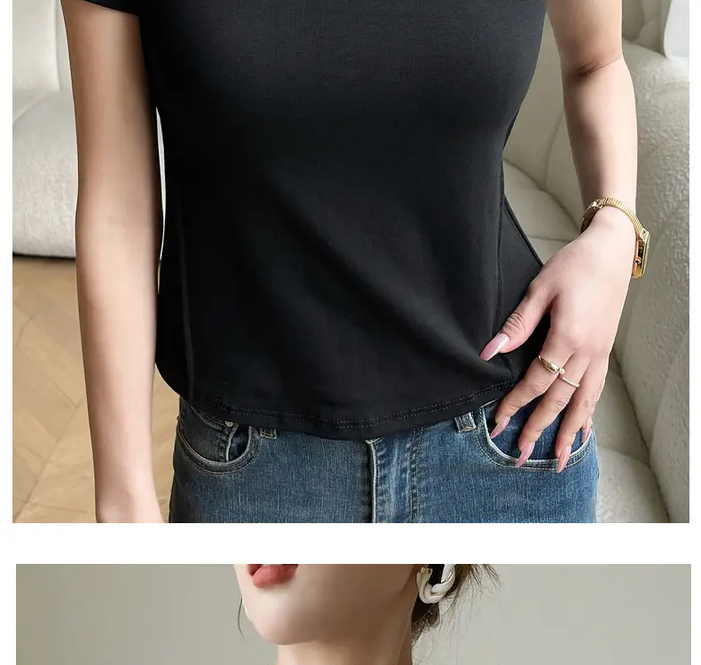 Women V Neck Short Sleeve T-Shirt White — feature 19
