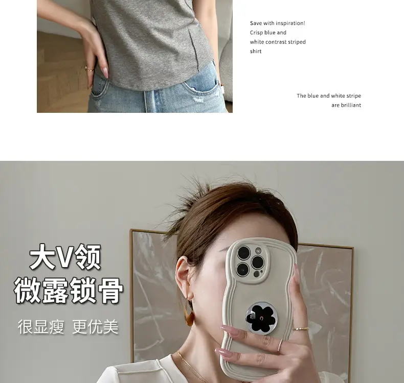 Women V Neck Short Sleeve T-Shirt White — feature 7