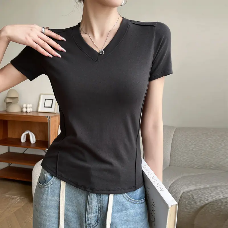 Women V Neck Short Sleeve T-Shirt White