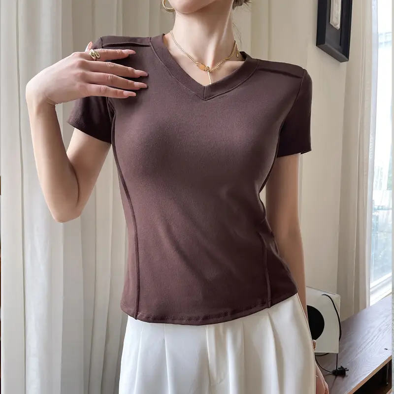 Women V Neck Short Sleeve T-Shirt White