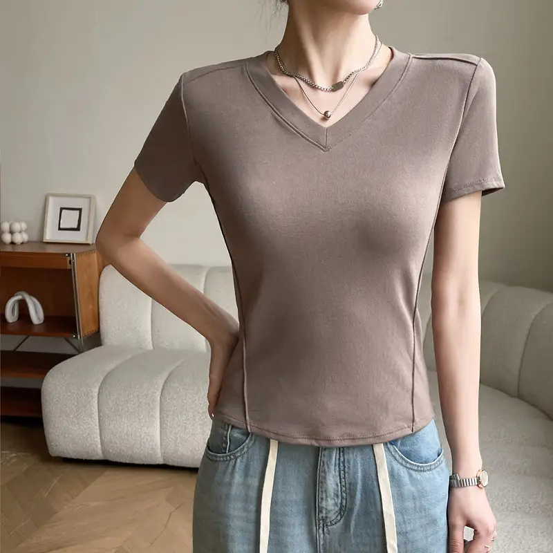 Women V Neck Short Sleeve T-Shirt White