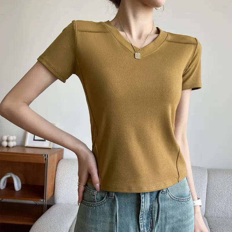 Women V Neck Short Sleeve T-Shirt White