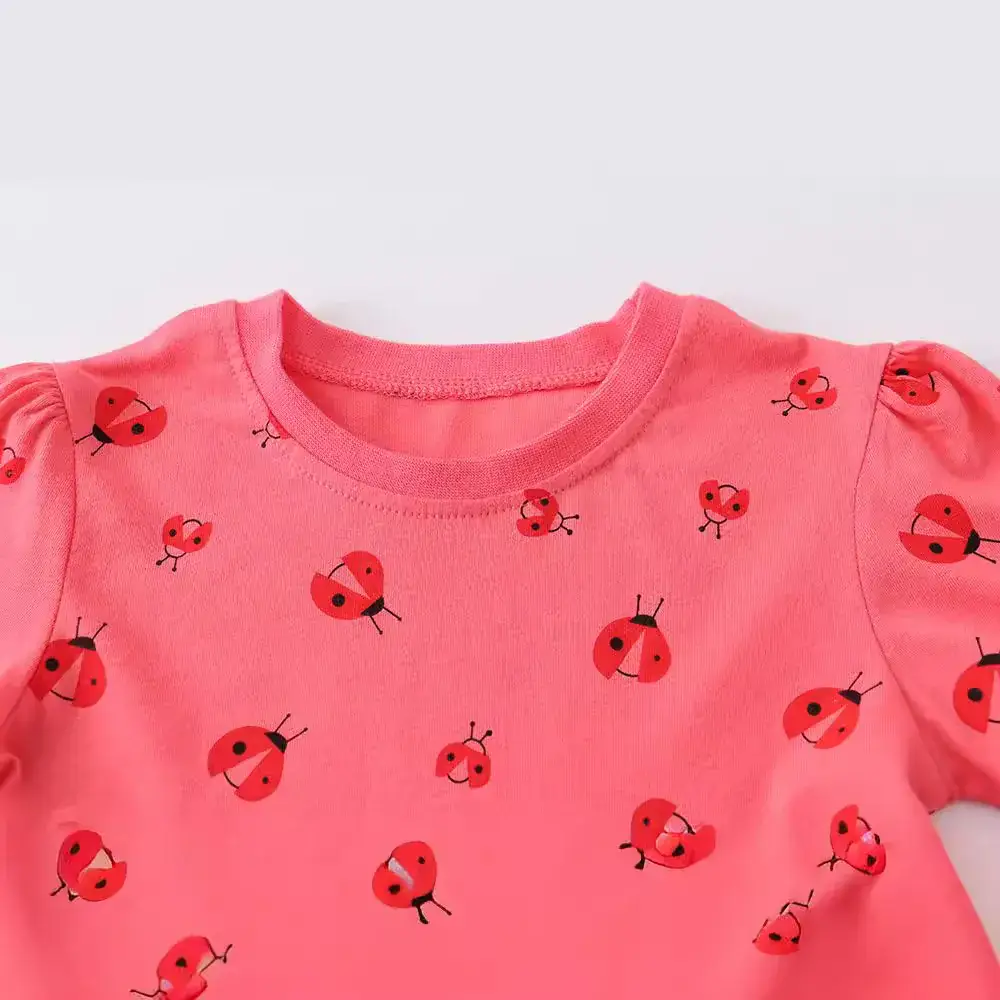 Coral Strawberry Print Korean Style Dress for Girls