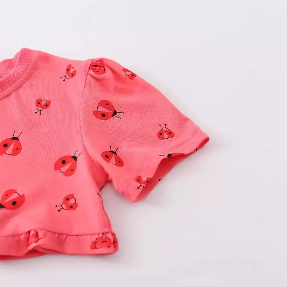 Coral Strawberry Print Korean Style Dress for Girls