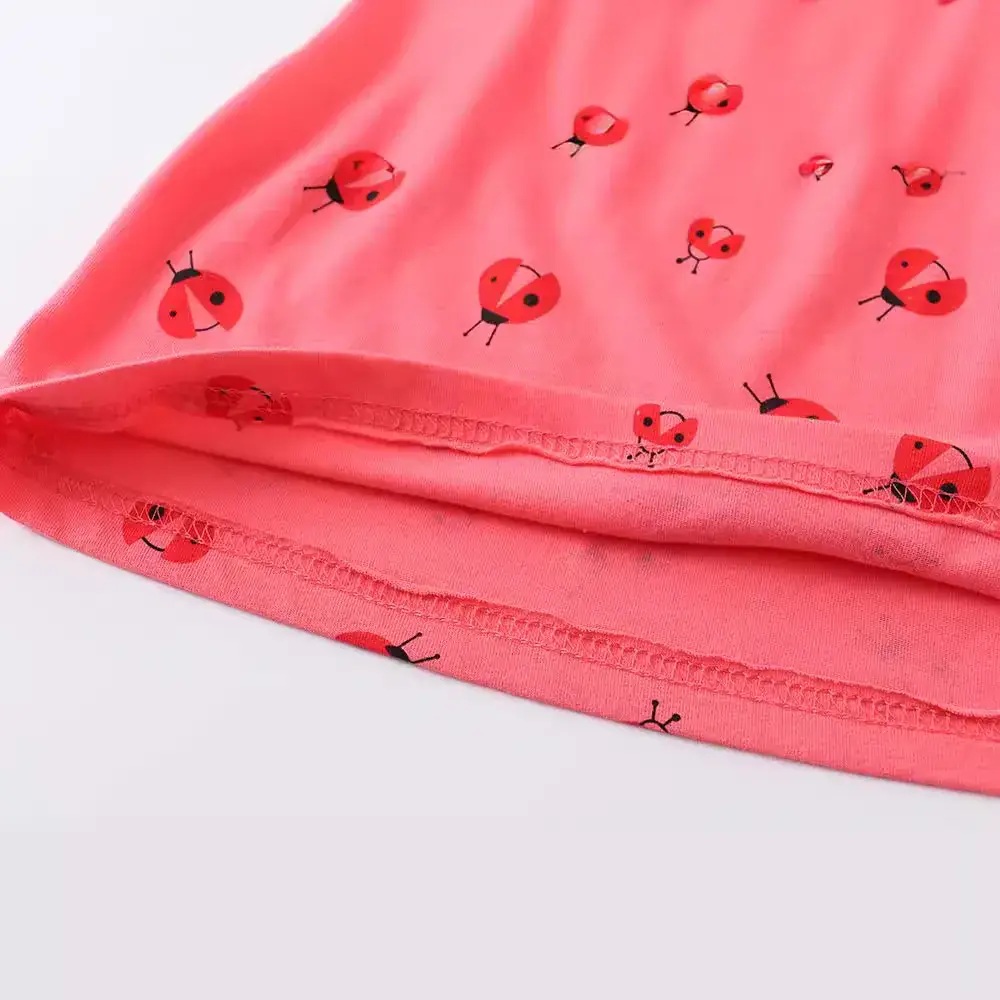 Coral Strawberry Print Korean Style Dress for Girls