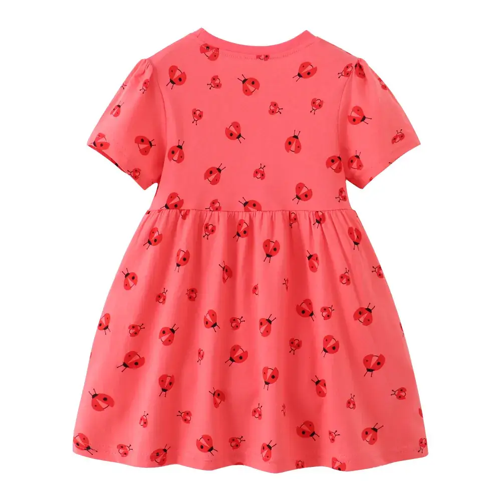 Coral Strawberry Print Korean Style Dress for Girls