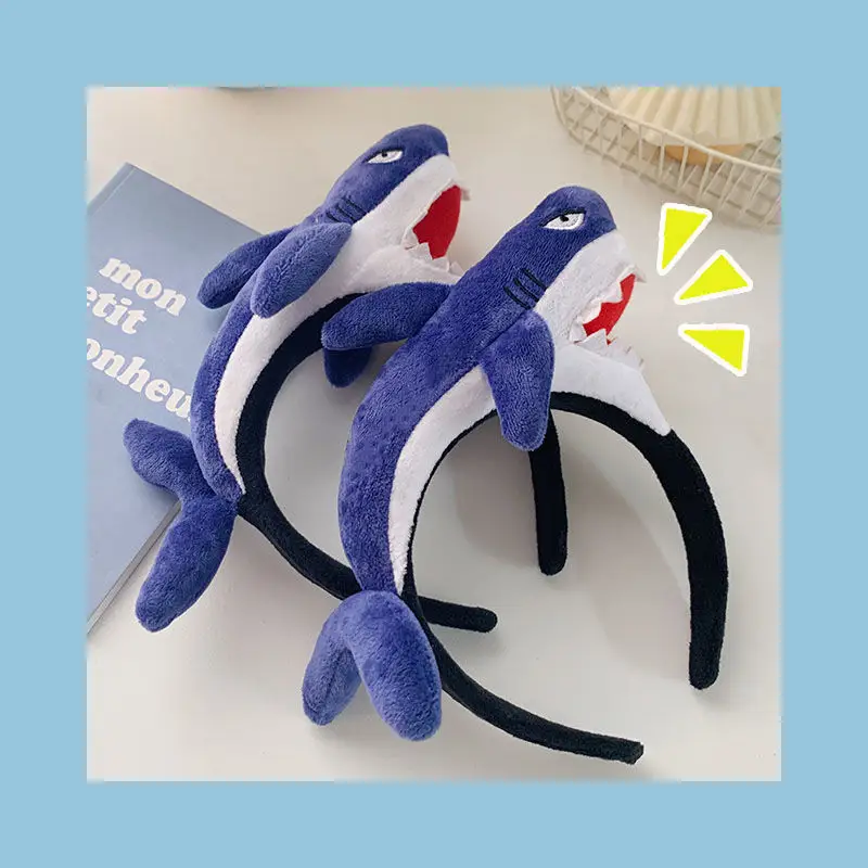 Cute Shark Hairband for Kids & Adults Plush Blue Black - Image 3