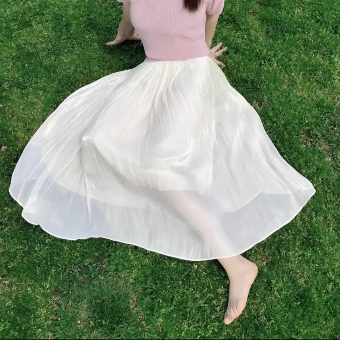 White A-Line Tulle Skirt Large Size Summer Wear