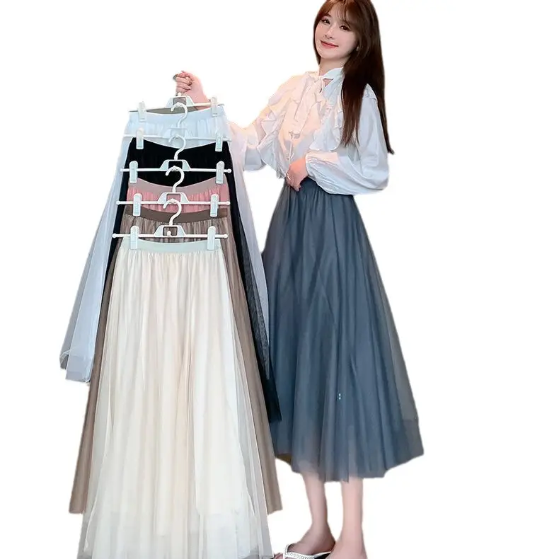 White A-Line Tulle Skirt Large Size Summer Wear