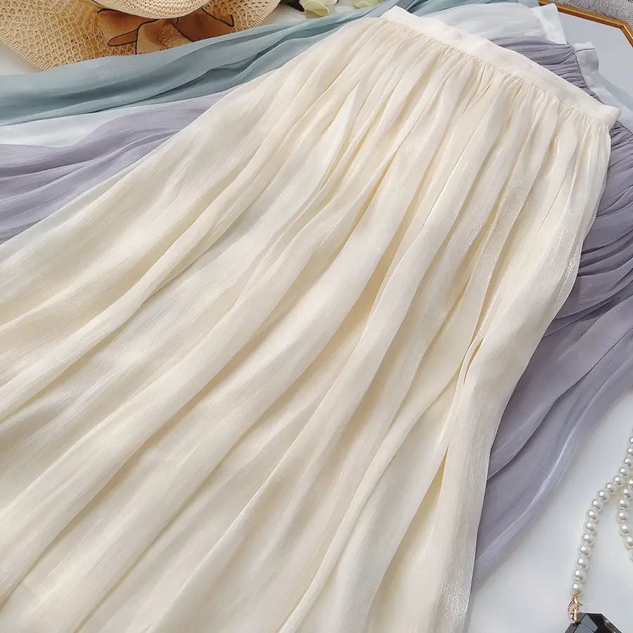 White A-Line Tulle Skirt Large Size Summer Wear — feature 10