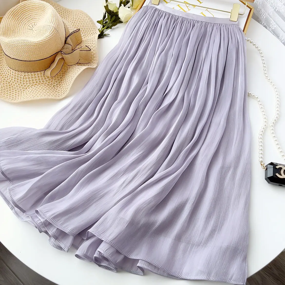 White A-Line Tulle Skirt Large Size Summer Wear — feature 7