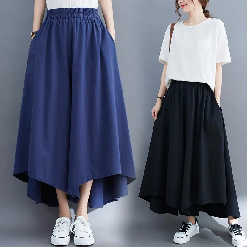 Women Wide Leg Culottes Black 2025 Summer