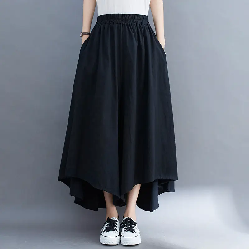 Women Wide Leg Culottes Black 2025 Summer
